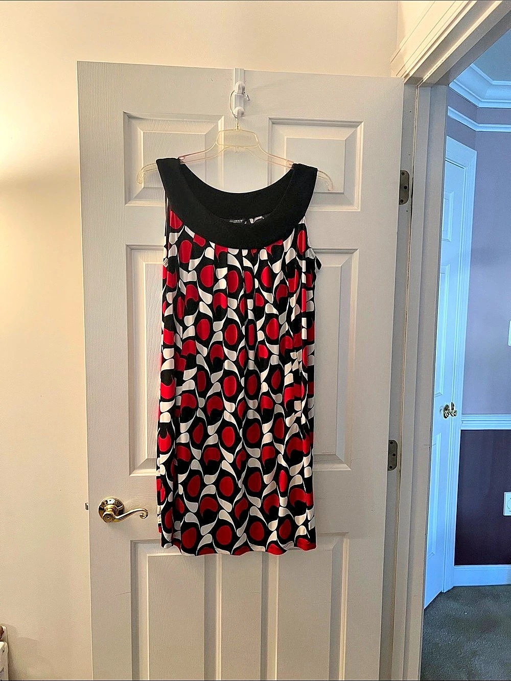 Glamour Geometric Mini Dress in Black, white  & Red